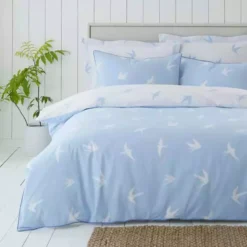 Dunelm Coastal Birds Blue Reversible Duvet Cover And Pillowcase Set