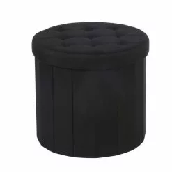 Dunelm Round Black Faux Leather Shoe Ottoman