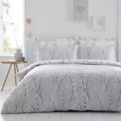 Dunelm Belle Grey Reversible Duvet Cover And Pillowcase Set