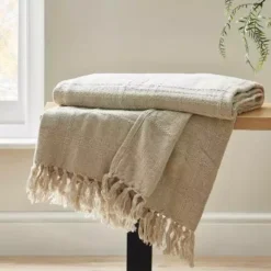 Dunelm Natural Cotton Check Throw