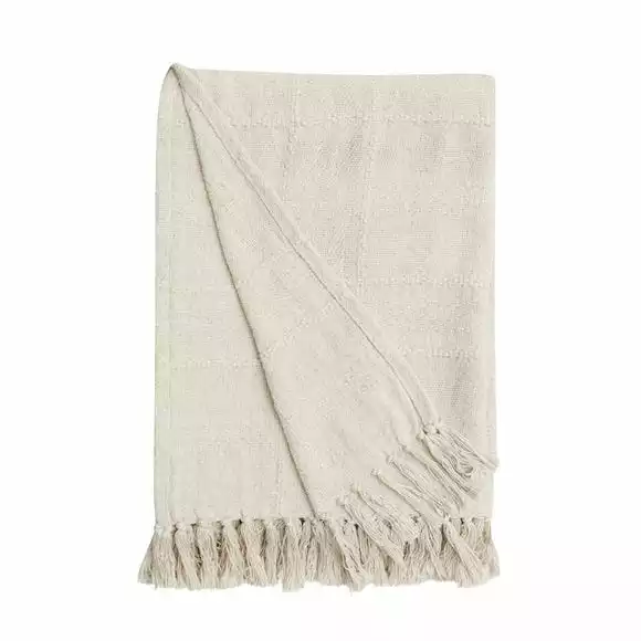 Dunelm Natural Cotton Check Throw - Image 5