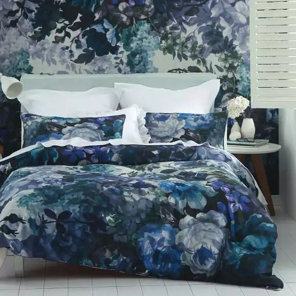 Avery Green Anastasia Floral Navy 100% Cotton Sateen Duvet Cover And Pillowcase Set