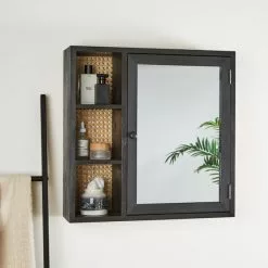 Dunelm French Cane Black Mirror Cabinet