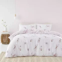 Dunelm Dragonflies Pink 100% Cotton Duvet Cover And Pillowcase Set