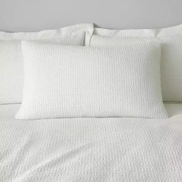 Dunelm Amberley Waffle White 100% Cotton Duvet Cover And Pillowcase Set - Image 3