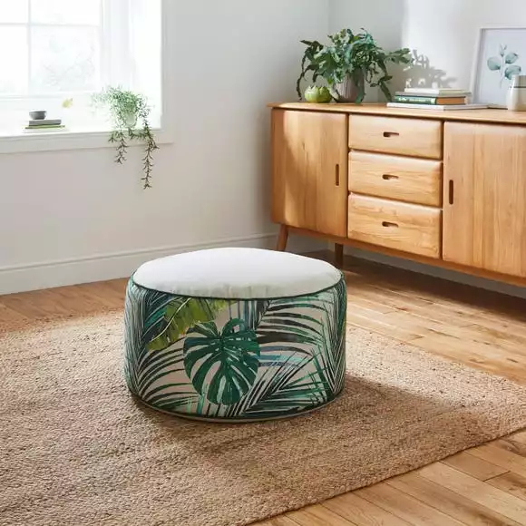 Dunelm Palm Print Tapestry Pouffe