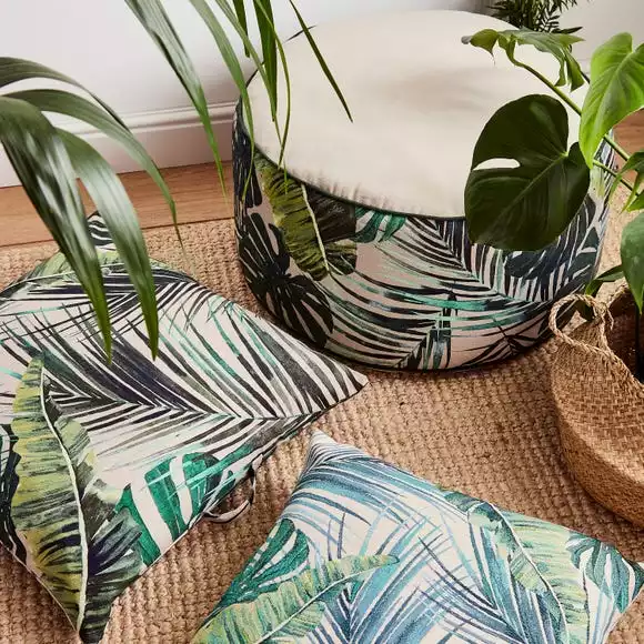 Dunelm Palm Print Tapestry Pouffe - Image 5