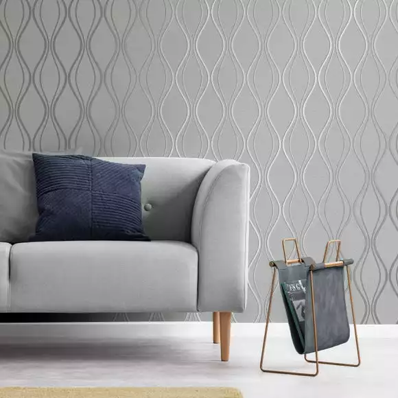 Platinum Rosco Foil Wave Silver Wallpaper