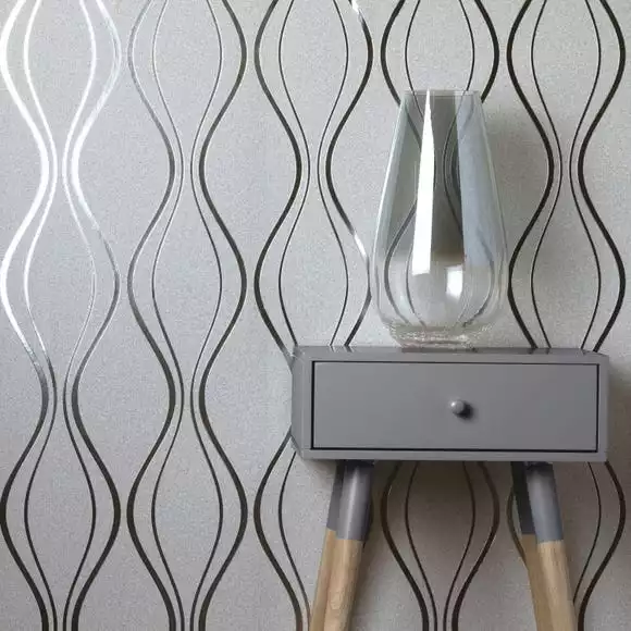 Platinum Rosco Foil Wave Silver Wallpaper - Image 2