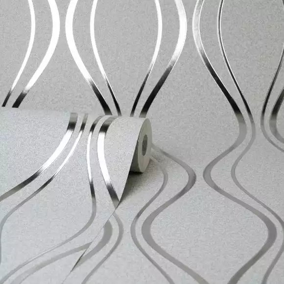 Platinum Rosco Foil Wave Silver Wallpaper - Image 3