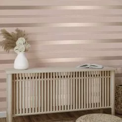 Platinum Rosco Foil Stripe Blush Wallpaper