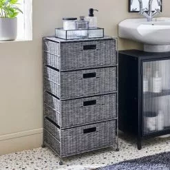 Dunelm Recycled Plastic Grey Rattan Drawer Tower