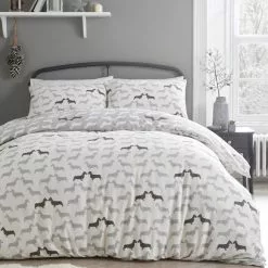 Fusion Snug Dudley Love Grey 100% Brushed Cotton Duvet Cover Set