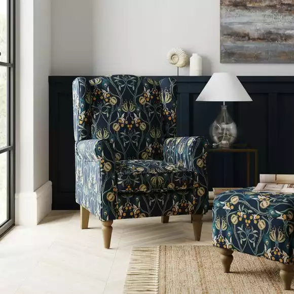 Dunelm Oswald Navy Havisham Print Wingback Armchair