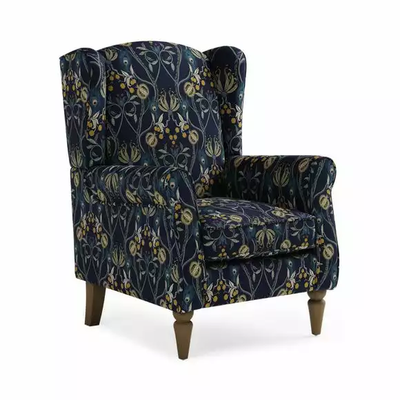 Dunelm Oswald Navy Havisham Print Wingback Armchair - Image 2