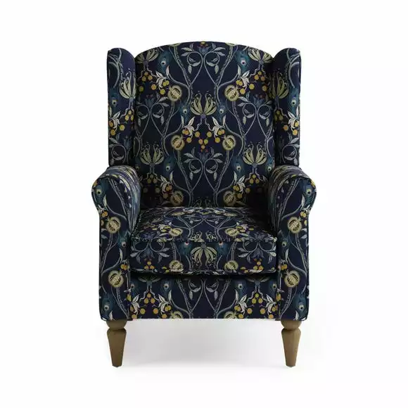 Dunelm Oswald Navy Havisham Print Wingback Armchair - Image 3