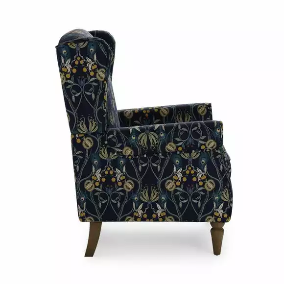 Dunelm Oswald Navy Havisham Print Wingback Armchair - Image 4