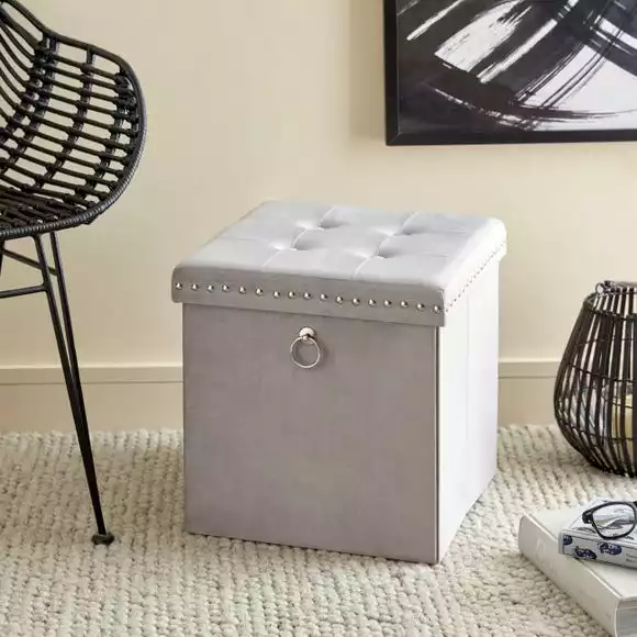 Dunelm Luxe Traveller Grey Velvet Cube
