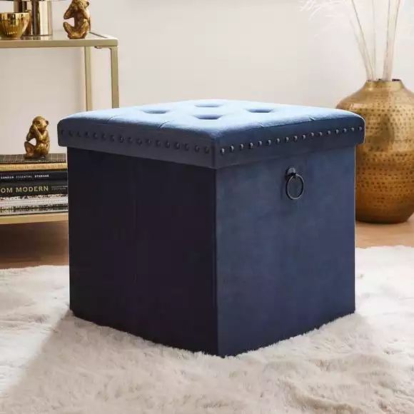 Dunelm Luxe Traveller Navy Velvet Cube