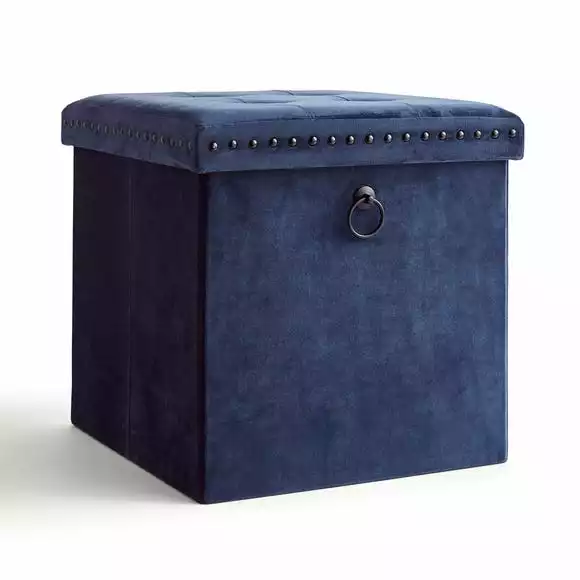 Dunelm Luxe Traveller Navy Velvet Cube - Image 5
