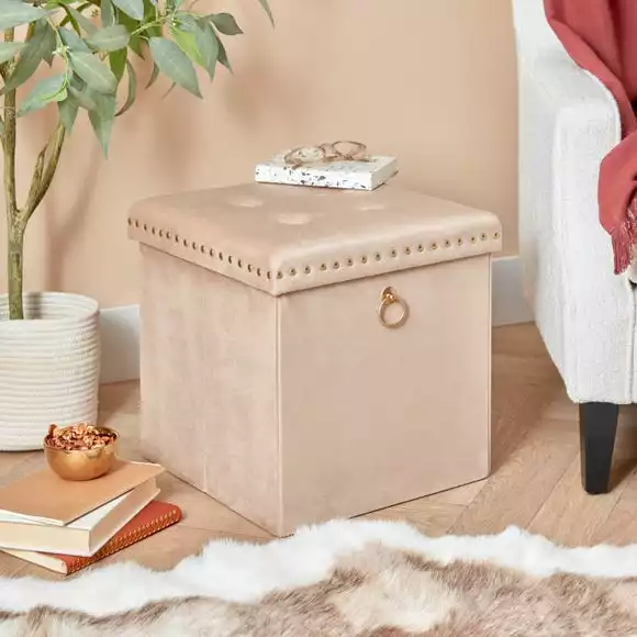 Dunelm Luxe Traveller Cream Velvet Cube
