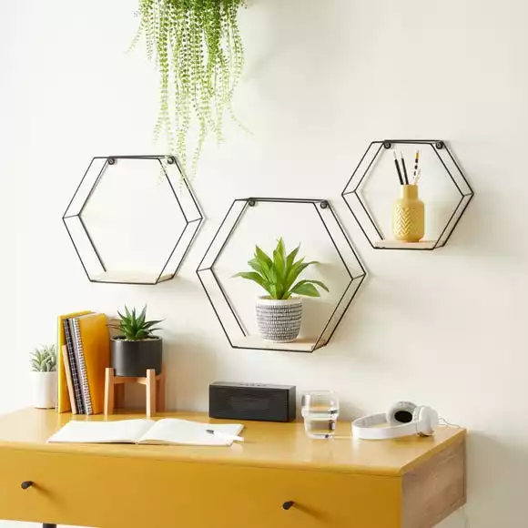 Dunelm Hexagon Shelving Set Of 3 Black
