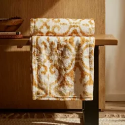 Dunelm Printed Fleece Sitara 130x160cm Throw Old Gold