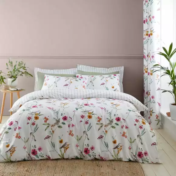 Dunelm Country Bird Pink Duvet Cover And Pillowcase Set