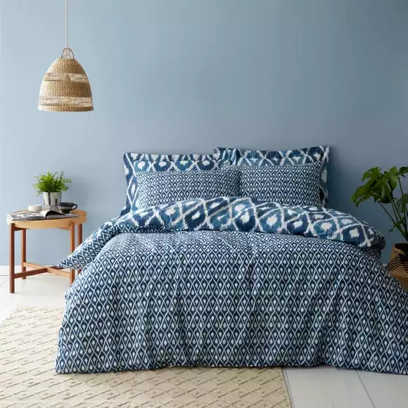 Dunelm Ayla Ikat Blue 100% Cotton Duvet Cover And Pillowcase Set - Image 2