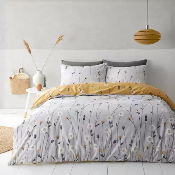 Dunelm Scandi Floral Grey Duvet Cover And Pillowcase Set