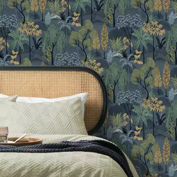 Dunelm Tropical Island Navy Wallpaper