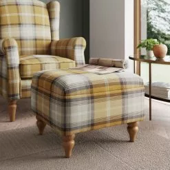 Dunelm Oswald Check Storage Footstool Tapered Leg