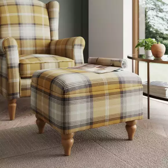 Dunelm Oswald Check Storage Footstool Tapered Leg