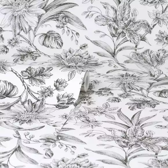 Brewster Etched Floral Mono Self Adhesive Wallpaper - Image 3