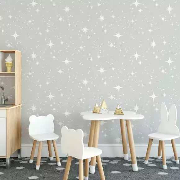 Brewster Scattered Stars Grey Self Adhesive Wallpaper