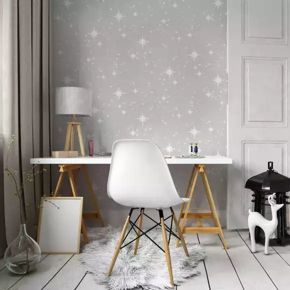 Brewster Scattered Stars Grey Self Adhesive Wallpaper - Image 4