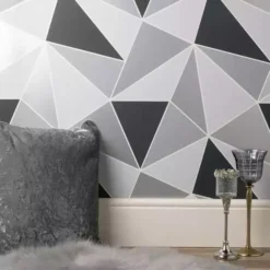 Fine Décor Wallpaper Apex Geo Sidewall Silver Wallpaper