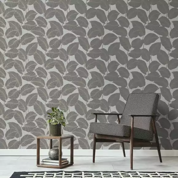 Fine Décor Wallpaper Larson Leaf Charcoal Wallpaper