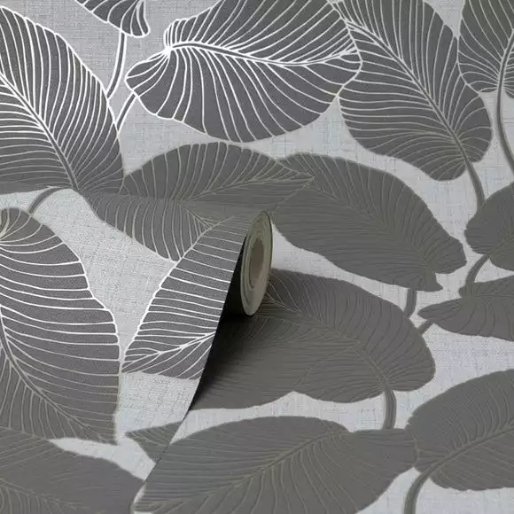Fine Décor Wallpaper Larson Leaf Charcoal Wallpaper - Image 4