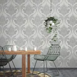 Crown Wallpaper Zahra Silver And Grey Wallpaper