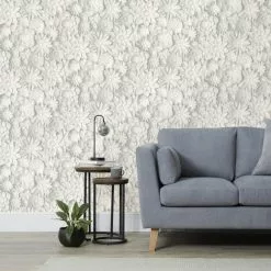 Dunelm 3D Floral White Wallpaper