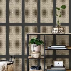 Dunelm Cane Panel Black Wallpaper