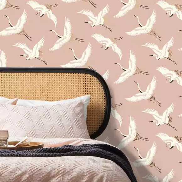 Dunelm Flying Cranes Blush Wallpaper