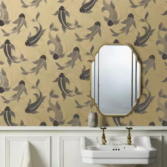 Dunelm Decorative Fish Gold Wallpaper