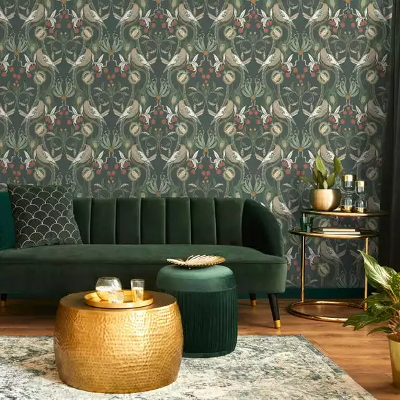 Dunelm Havisham Bottle Green Wallpaper - Image 3