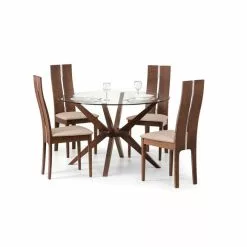 Julian Bowen Chelsea Small Round Glass Dining Table With 4 Cayman Dining Chairs