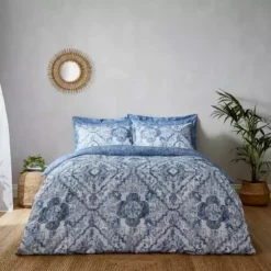 Dunelm Amara Global Blue Duvet Cover And Pillowcase Set