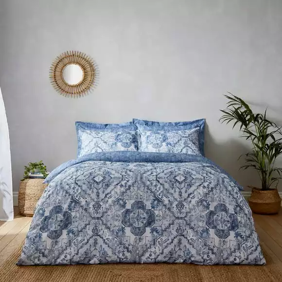 Dunelm Amara Global Blue Duvet Cover And Pillowcase Set
