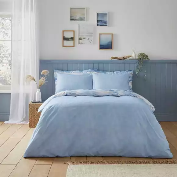 Dunelm Watercolour Landscape Blue Duvet Cover And Pillowcase Set - Image 2