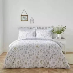 Dunelm Floral Stem Purple Duvet Cover And Pillowcase Set